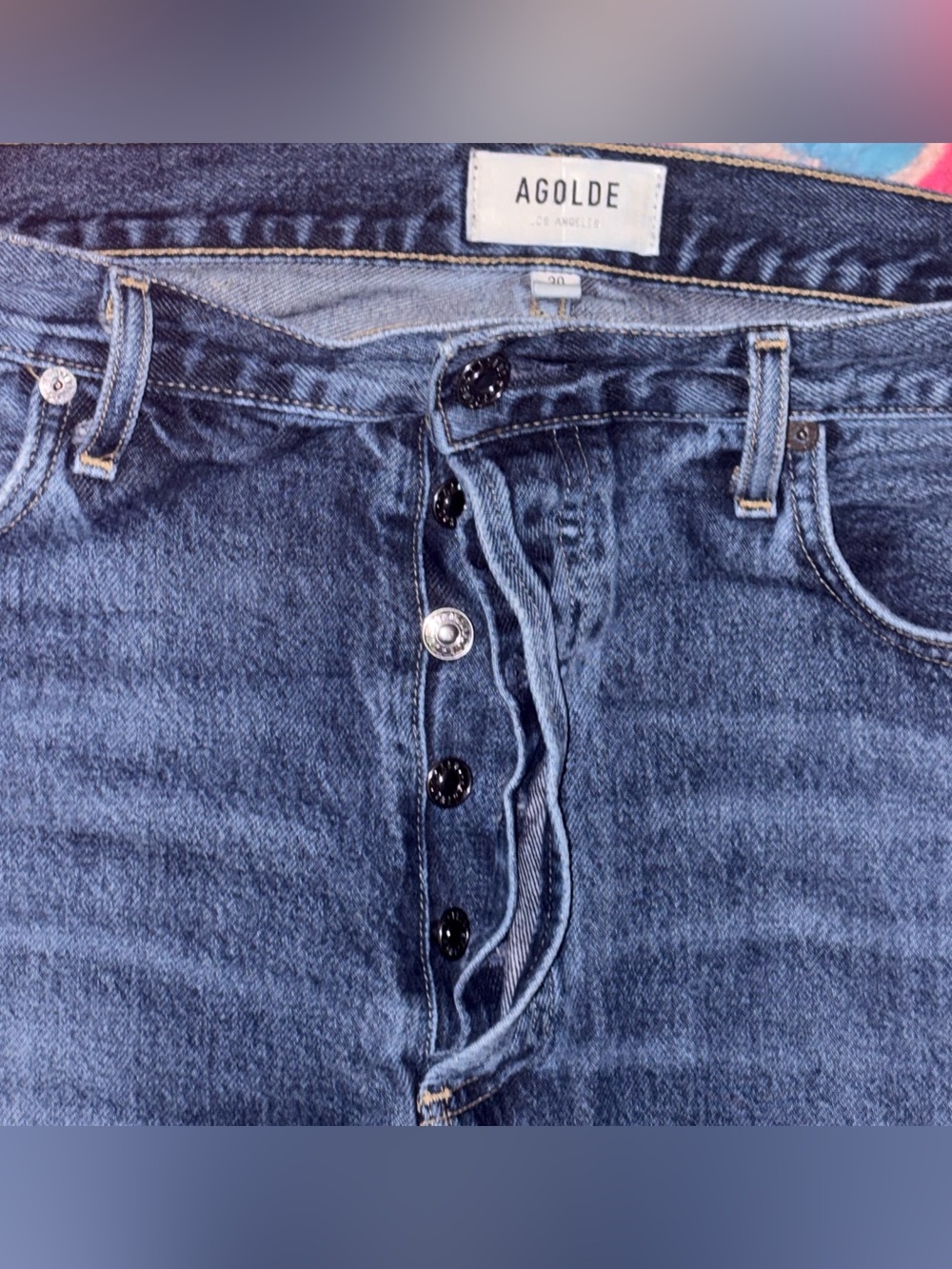 Agolde 90s Pinch Waist Mid-Blue High-Rise Straight Leg Jeans - Picture 4 of 7